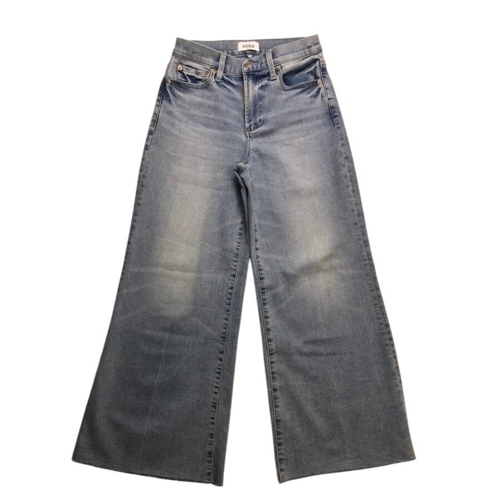 Pistola Strve High Rise Wide‎ Leg Jeans Light Wash Raw Hem P00016350DN Size 26